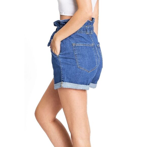 Wax Jeans Paperbag Waist Denim High Rise Shorts Blue Sz S - Picture 2 of 13